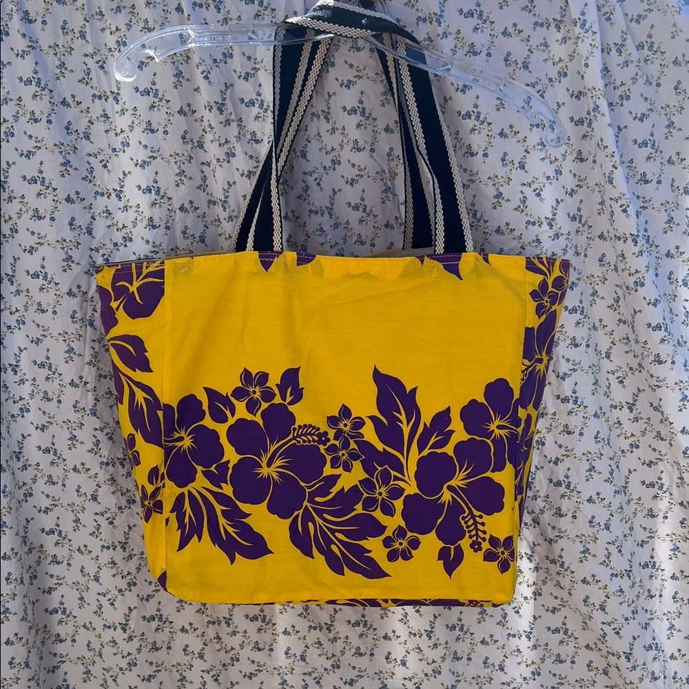 Handcrafted Floral Yellow and Purple Tote Bag
